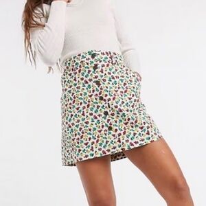 J. Crew Floral Button Down Denim Mini Skirt, Size 14